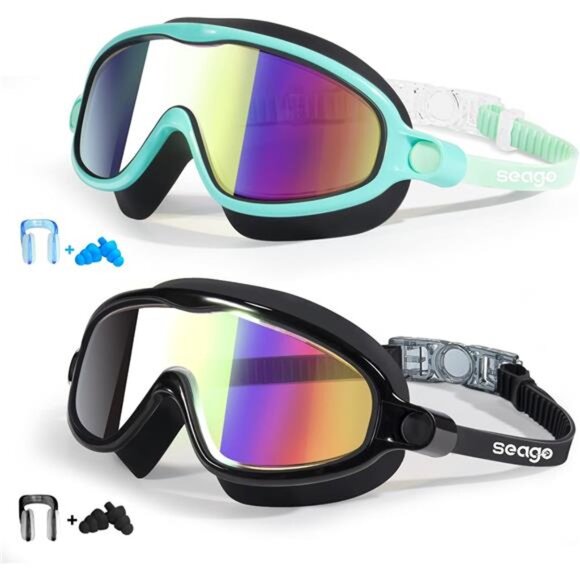 Beach Swim Goggles 2 Pack Anti-Fog Anti-UV Wide View Swimming Goggles for Kids - Picture 1 of 6